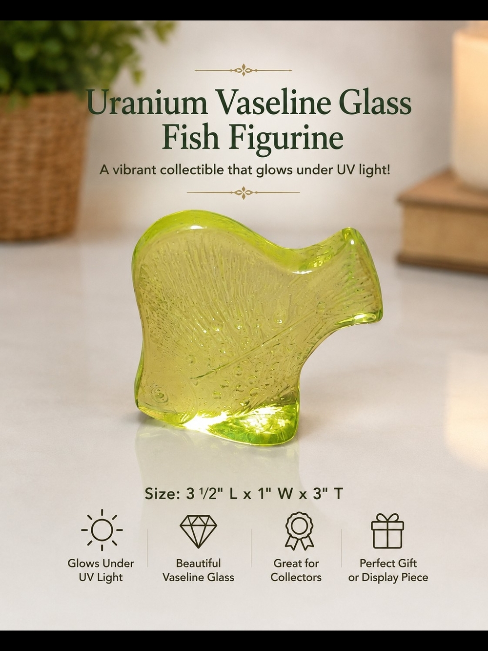 Uranium Vaseline Glass Fish Figurine